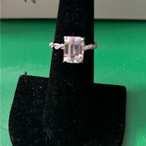 3 CT Emerald Cut Moissanite 925 Sterling Silver Ring with twisted band
